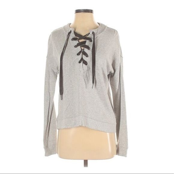 Rails Ryan Sweatshirt Size Small Velvet Lace-up Heather Gray Long Sleeve - Picture 2 of 7